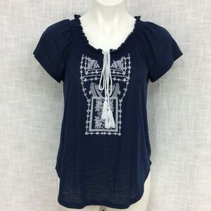 New Directions Navy & White Slip On Short Sleeve